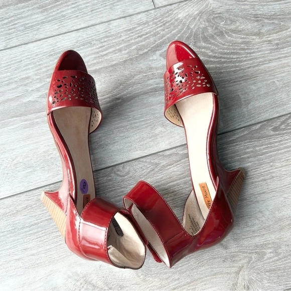 Miz Mooz Wynn Red  Patent Leather Laser Cut Sandals - Picture 9 of 12